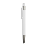 Penna a sfera in alluminio gommato con clip in plastica e inchiostro blu color bianco