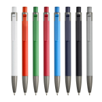Penna a sfera in alluminio gommato con clip in plastica e inchiostro blu color bianco