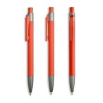 Penna a sfera in alluminio gommato con clip in plastica e inchiostro blu color arancione