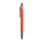 Penna a sfera in alluminio gommato con clip in plastica e inchiostro blu color arancione