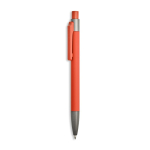 Penna a sfera in alluminio gommato con clip in plastica e inchiostro blu color arancione