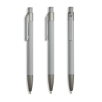 Penna a sfera in alluminio gommato con clip in plastica e inchiostro blu color grigio chiaro