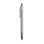 Penna a sfera in alluminio gommato con clip in plastica e inchiostro blu color grigio chiaro
