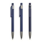 Penna a sfera in alluminio gommato con clip in plastica e inchiostro blu color blu mare