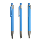 Penna a sfera in alluminio gommato con clip in plastica e inchiostro blu color azzurro