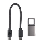 Portachiavi in plastica riciclata con cavo USB-C e ricarica rapida 60W color nero