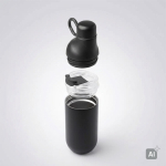 Borraccia termica in acciaio inox riciclato trasformabile in bicchiere 500ml color nero