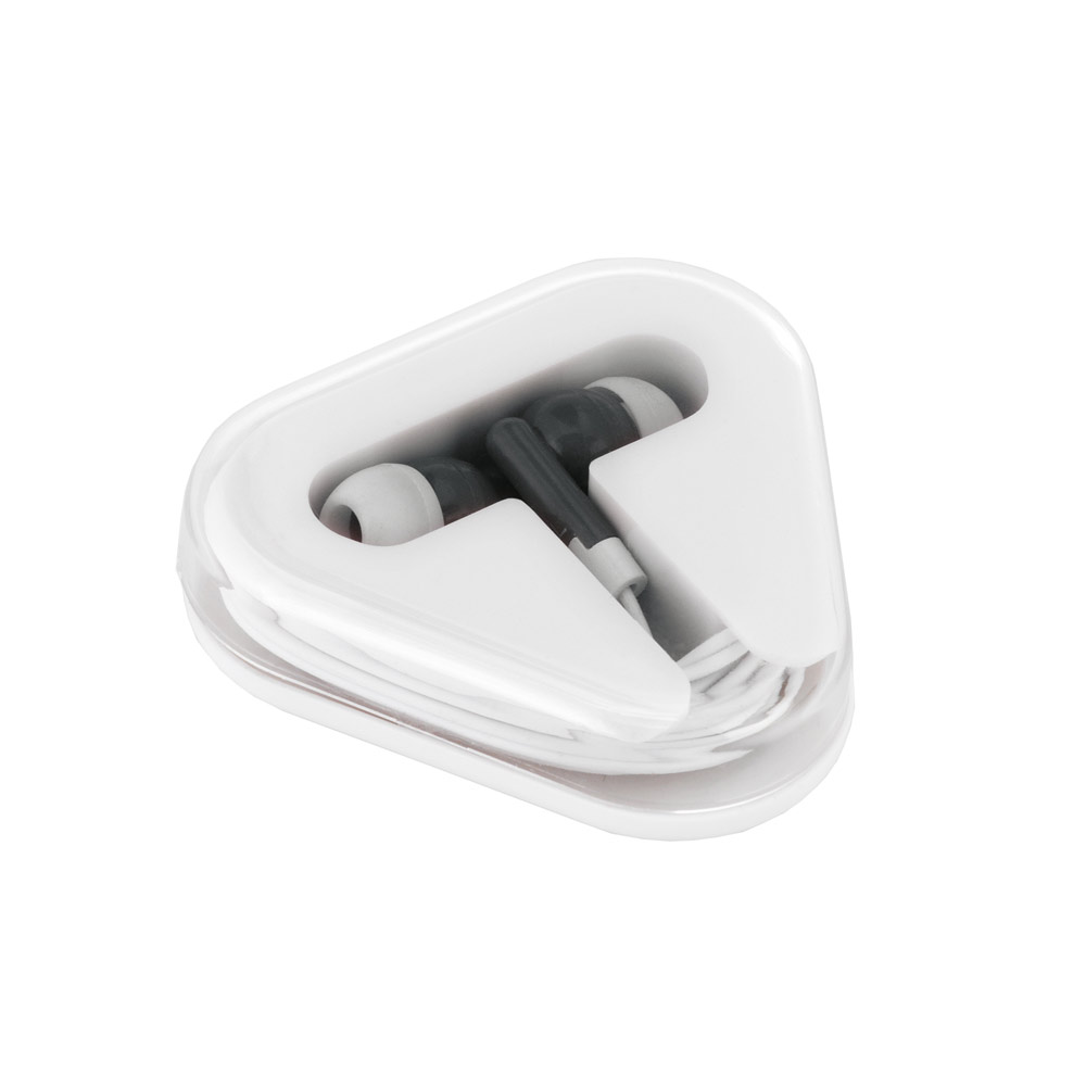 Auricolari promozionali con cavetto in astuccio triangolare Bass