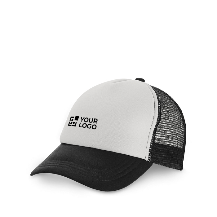 Cappellino in poliestere con rete e chiusura in plastica 150 g/m2