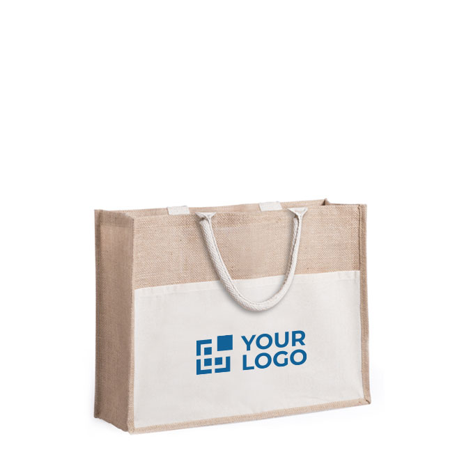 Borse di juta da personalizzare con logo tasca anteriore Pocket XL