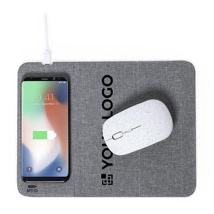Tappetino per mouse pieghevole in RPET con caricatore wireless 10W