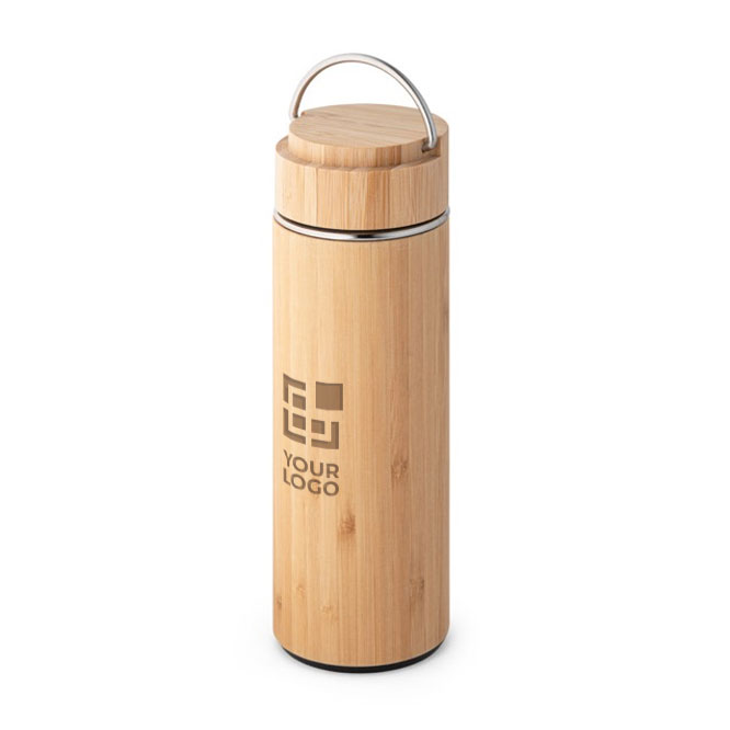 Thermos promozionali in acciaio e bambú con infusore 440ml Natura