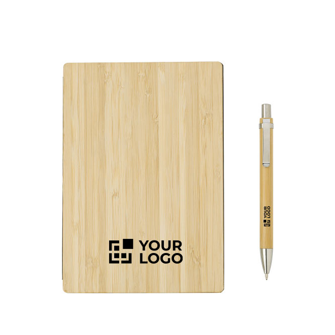 Quaderno con logo A5 copertina bambù pagine righe con penna EcoBamboo
