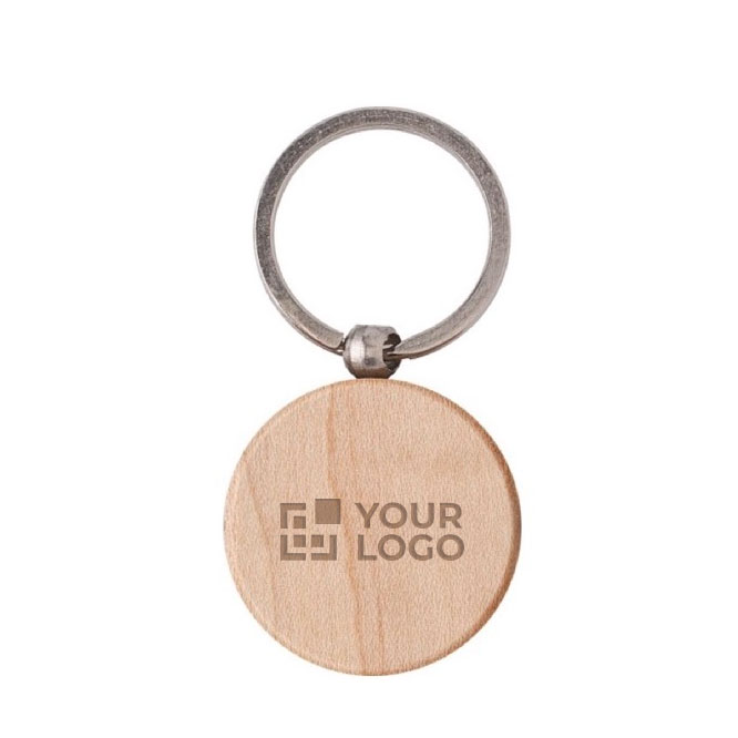 Portachiavi personalizzato in legno rotondo con anello Roundwood