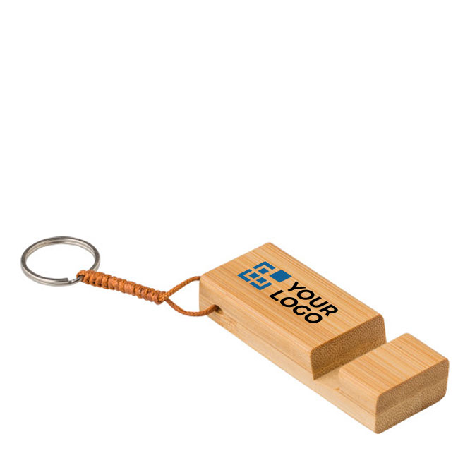 Portachiavi promozionale naturale con suppporto smartphone Bamboo Go