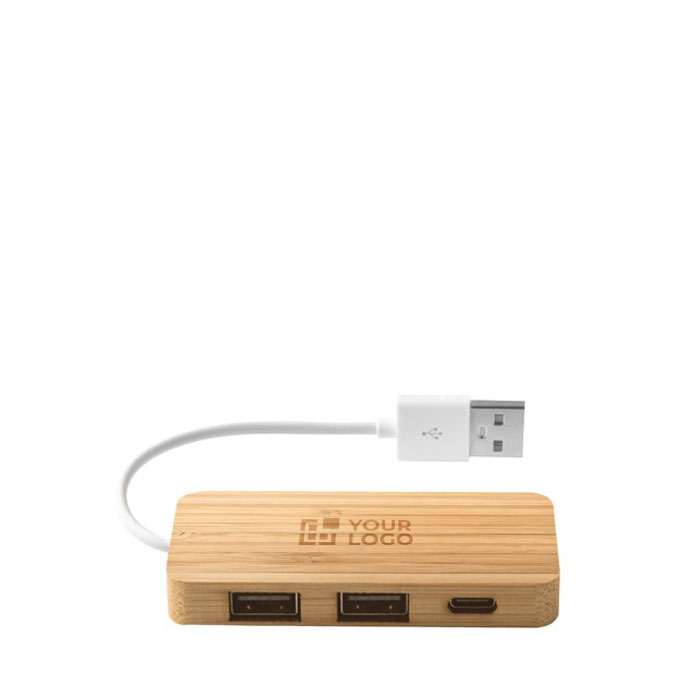Hub USB 2.0 aziendale promozionale 2 USB A e 1 USB C e cavo TPE Bambù