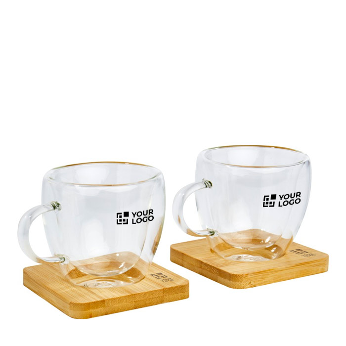 Kit due tazze piccole da caffè con piattino in bambù da 100ml Espresso