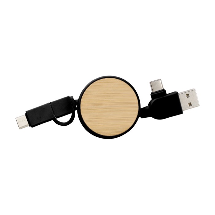 Cavo di ricarica retrattile con USB A/C micro USB e lightning Bamboo