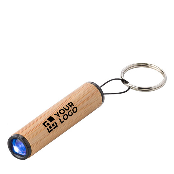 Portachiavi promozionale bambù con torcia led e anello BambooLight