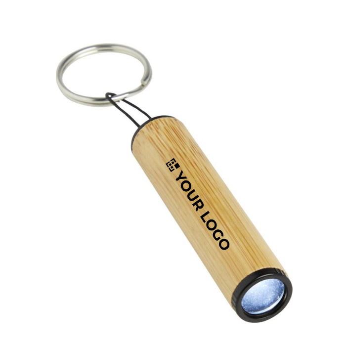 Portachiavi promozionale bambù con torcia led e anello BambooLight