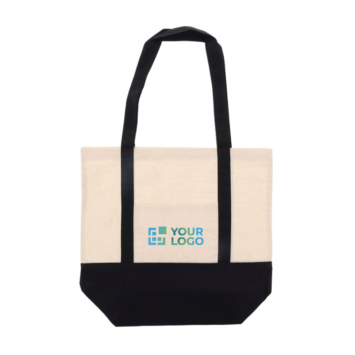 Borsa di cotone OEKO-TEX con base e manici colorati da 180 g/m²