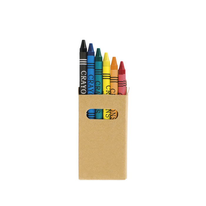 Set 6 colori a cera in scatola di cartone personalizzabile