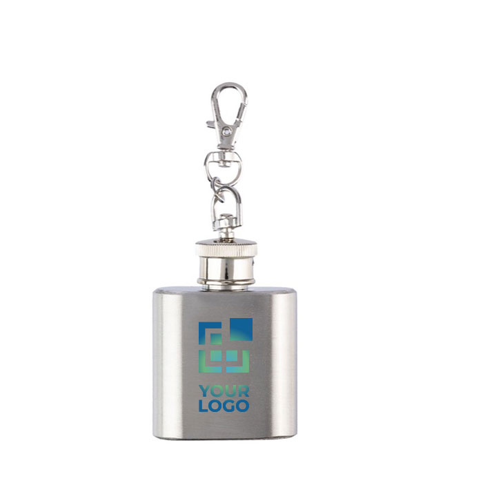 Portachiavi in acciaio inox con una fiaschetta da 30ml