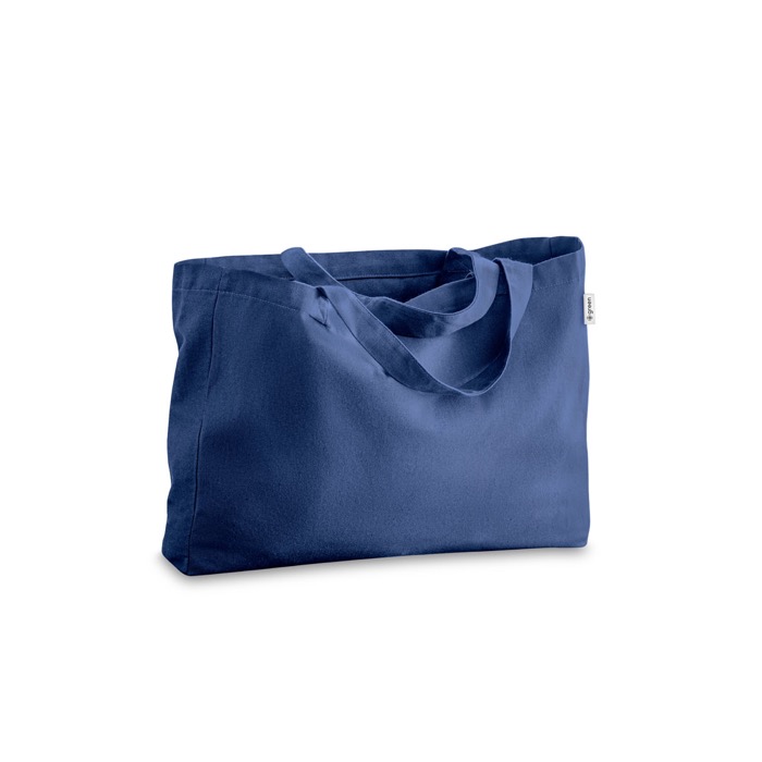 Borsa In Cotone Ispessito 450 G/m² - 20 X 42 X 10 Cm, Manico Lungo 56 Cm - Capienza 8L - Blu Marino, Versatile Per Spesa, Scuola, Lavoro