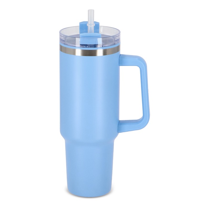 Tazza Anti-fuoriuscita In Acciaio Inox Con Cannuccia – Per Anziani, Maternità E Convalescenza – Colore Blu, 382 G