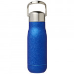 Piccola bottiglia termica con logo aziendale color blu con manico