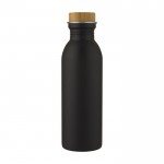 Bottiglia in acciaio inox con tappo in bambù color nero seconda vista frontale