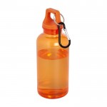 Borraccia in plastica riciclata trasparente con moschettone 400ml color arancione