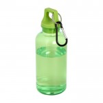 Borraccia in plastica riciclata trasparente con moschettone 400ml color verde