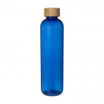 Borraccia in plastica riciclata trasparente con tappo in bambù da 1l color blu seconda vista frontale