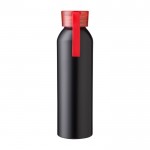 Borraccia in alluminio riciclato dal corpo nero e tappo colorato 650ml color rosso prima vista