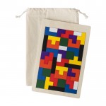 Gioco puzzle con 40 tessere di legno colorato di varie forme color marrone terza vista