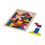 Gioco puzzle con 40 tessere di legno colorato di varie forme color marrone quinta vista