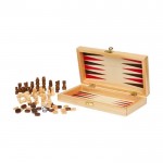Set per scacchi, dama e backgammon in legno di pino pregiato color naturale