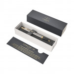 Penna personalizzata con ddettagli in oro color argento con custodia