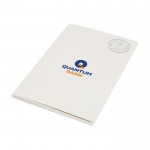 Quaderno promozionale in cartone riciclato color bianco sporco vista con stampa in tampografia