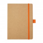 Taccuino formato A5 in carta riciclata con pagine a righe color arancione seconda vista frontale