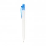 Penna a sfera bicolore in plastica riciclata con inchiostro nero color blu vista laterale