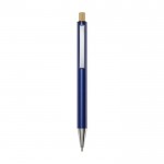 Penna in alluminio riciclato con pulsante di bambù e inchiostro blu color blu mare