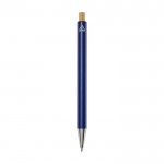 Penna in alluminio riciclato con pulsante di bambù e inchiostro nero color blu mare seconda vista posteriore