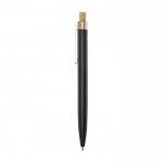 Penna in alluminio e bambù con dettaglio trasparente e inchiostro blu color nero vista laterale