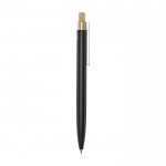 Penna in alluminio e bambù con dettaglio trasparente e inchiostro blu color nero seconda vista con laterale