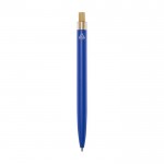 Penna in alluminio e bambù con dettaglio trasparente e inchiostro nero color blu seconda vista posteriore
