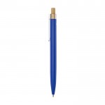 Penna in alluminio e bambù con dettaglio trasparente e inchiostro nero color blu vista laterale