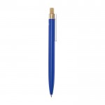 Penna in alluminio e bambù con dettaglio trasparente e inchiostro nero color blu seconda vista con laterale