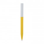 Penna a sfera in plastica riciclata di vari colori con inchiostro blu color giallo